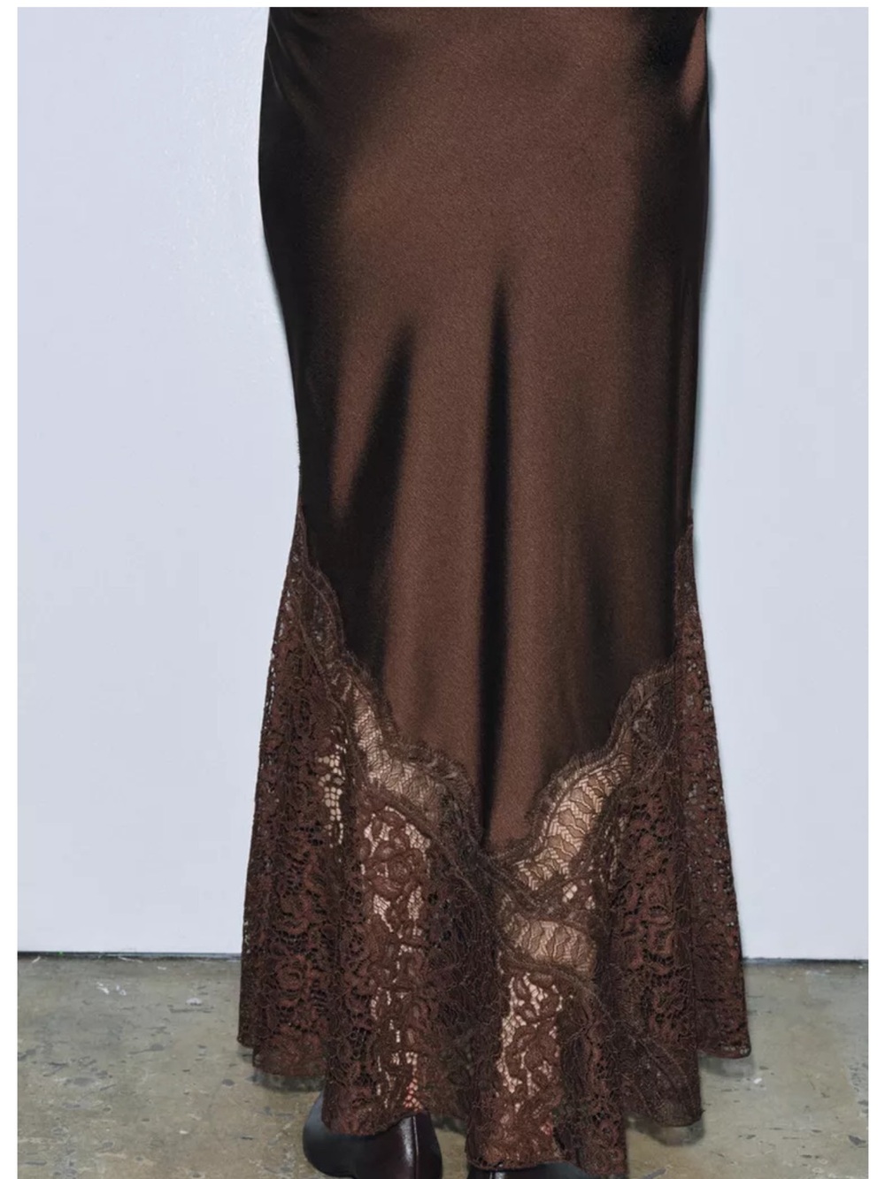 Zara Brown Lace-Trim Maxi Slip Skirt - Picture 2 of 8